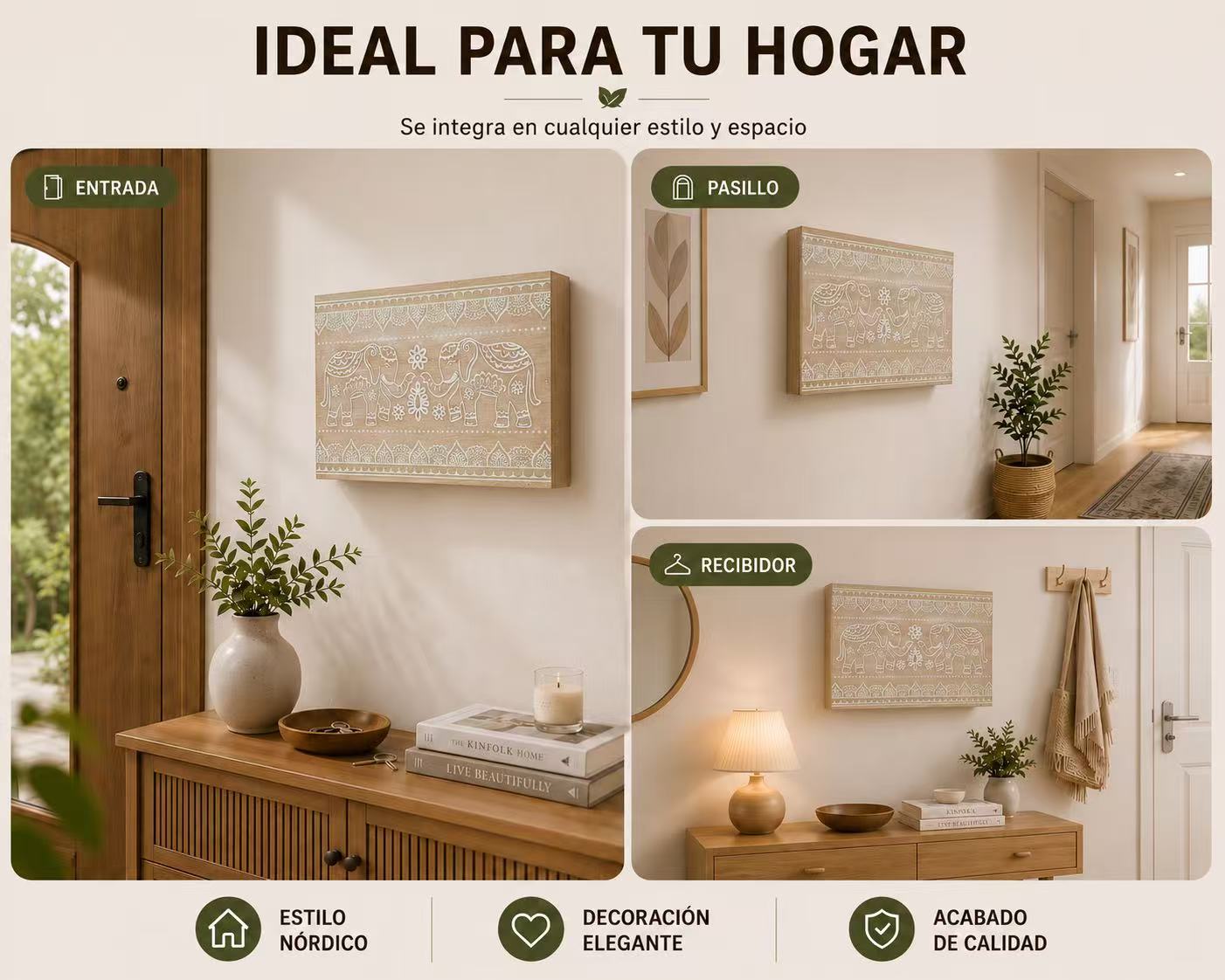 Tapa Contador de Luz Decorativa de Madera, Cubre Cuadro Eléctrico con Diseño, Estilo Nórdico