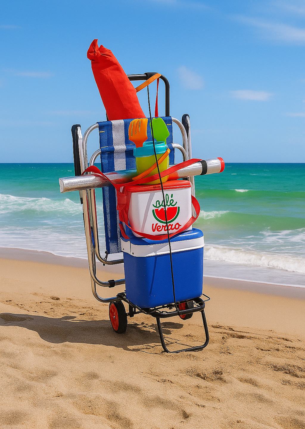 Carro Playa Plegable con Ruedas, Carrito Playa Portatodo para Nevera, Sillas y Equipaje, Resistente y Fácil de Transportar, Ideal para Playa, Camping, Compras y Viajes
