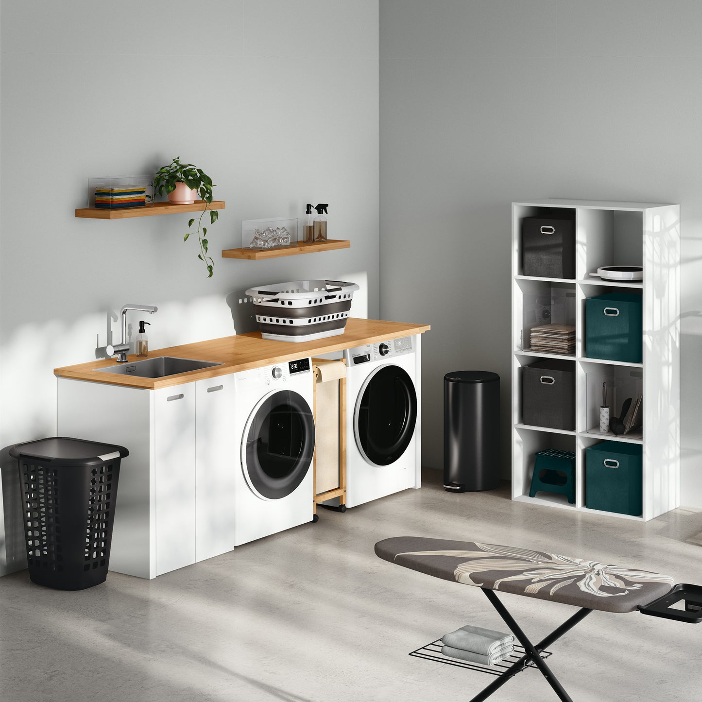 Cesto de la Ropa Plegable 45L Hugger Gris y Blanco