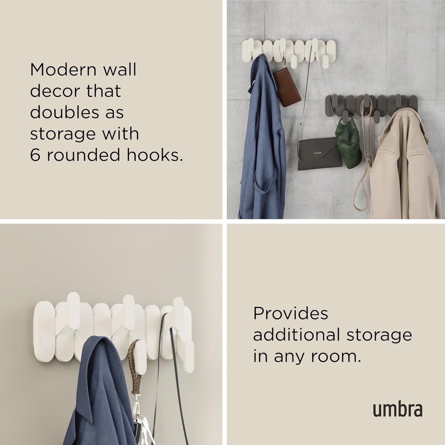 Umbra Tempo 6 Ganchos Perchero de Pared Arena