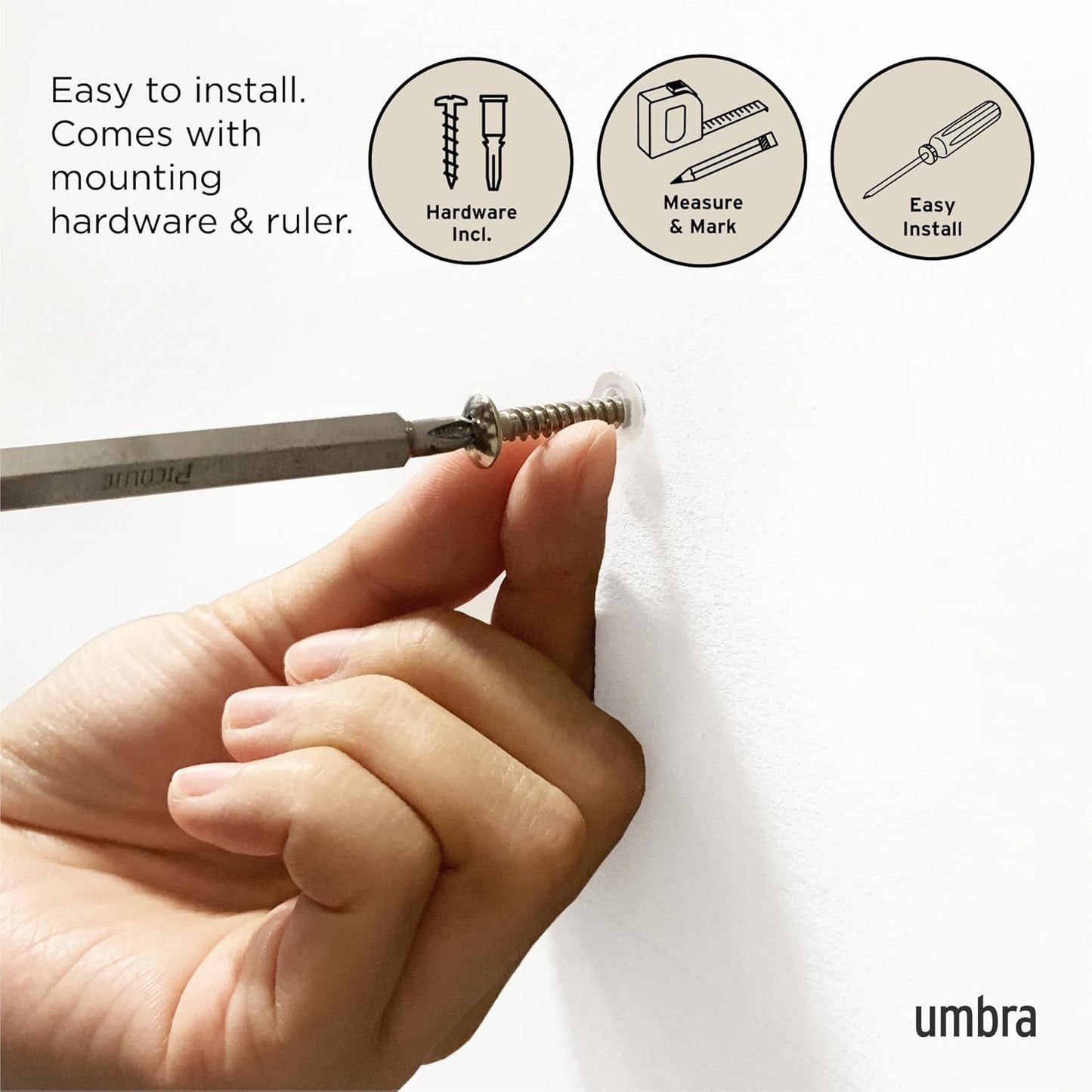 Umbra Flip Perchero de pared con 3 ganchos extraíbles, Álamo, Blanco