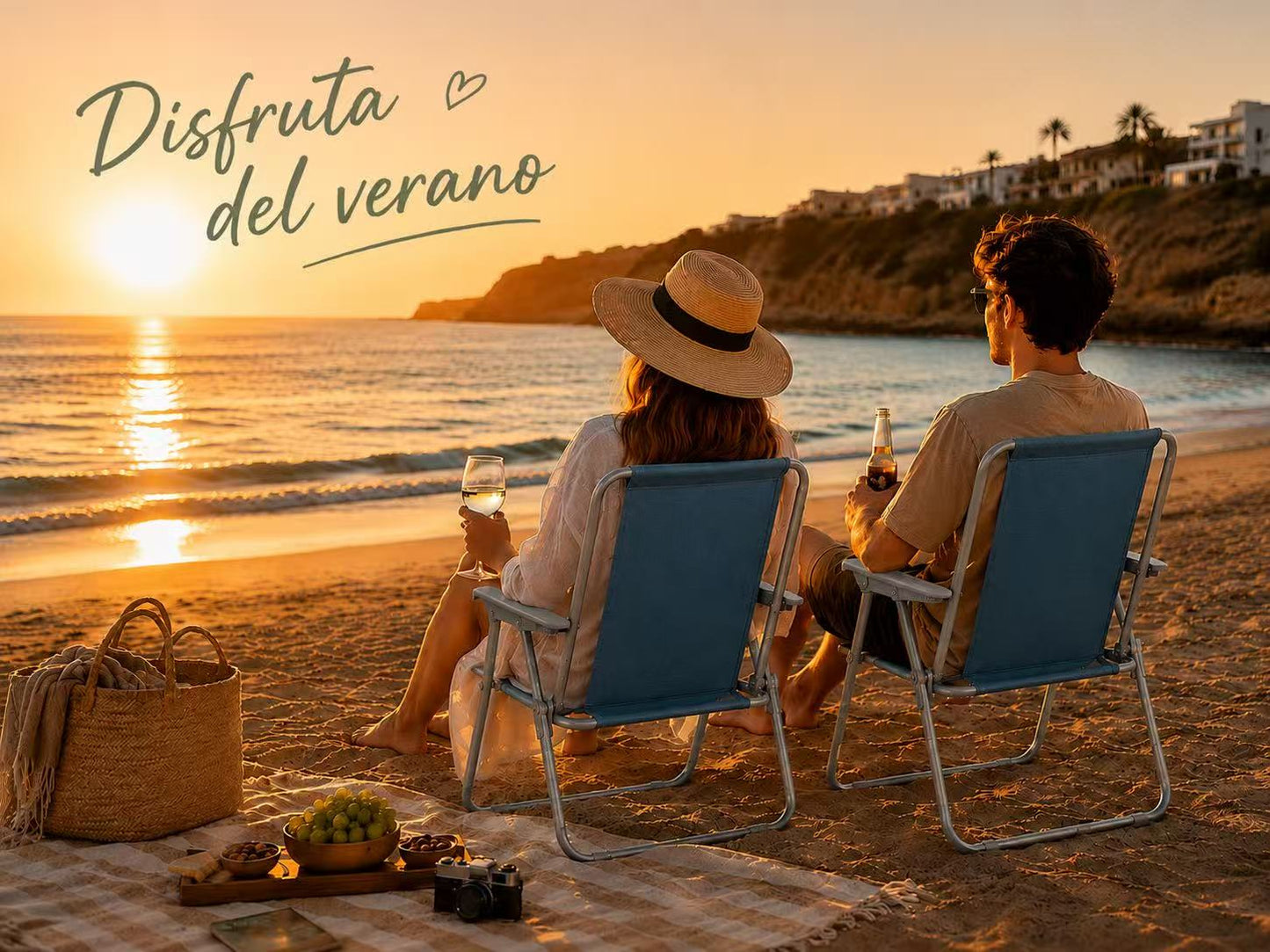 Silla de Playa Plegable Compacta, Ultraligera, con Respaldo Alto y Reposabrazos, Fácil de Transportar, Ideal para Playa, Camping, Terraza, Jardín, Balcón y Exterior