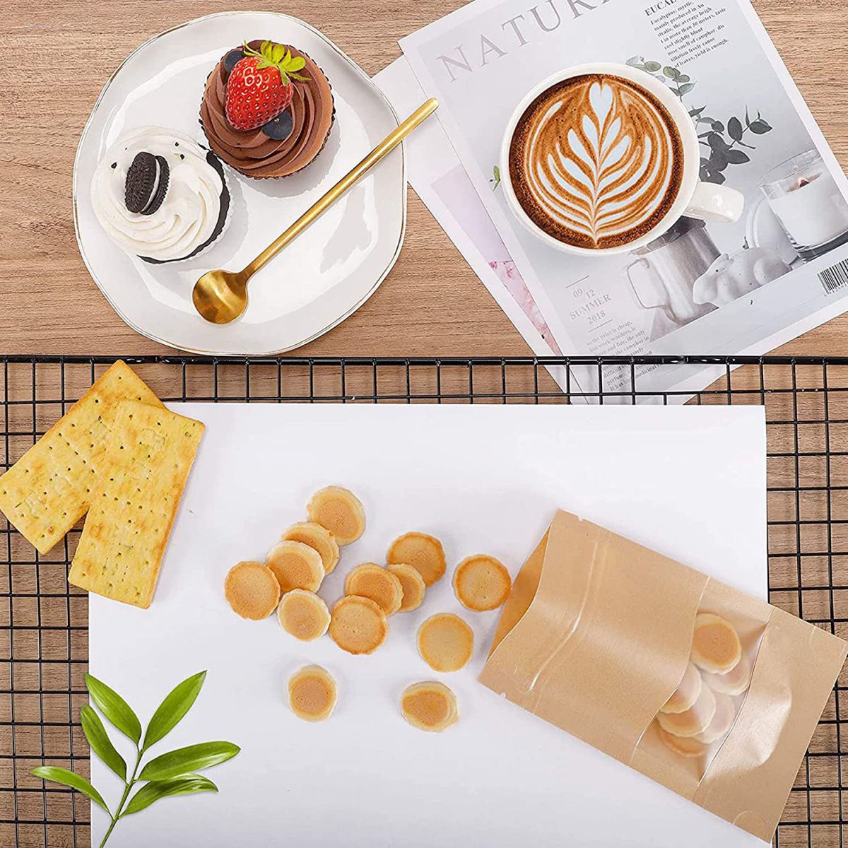 Bolsa de Papel Kraft Con Ventana,Bolsas Ziplock Reutilizables, Bolsas Papel A Prueba de Humedad, Bolsas de Papel Para Té, Dulces, Semillas, Frutos Secos