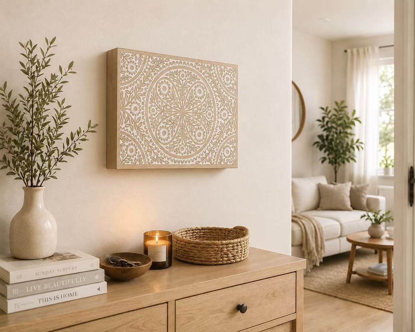 Tapa Contador de Luz Decorativa de Madera, Cubre Cuadro Eléctrico con Diseño de Mandala, Estilo Nórdico - Mandala