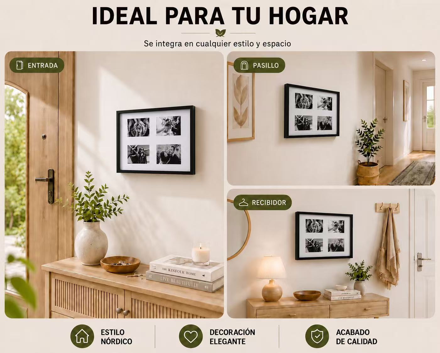 Tapa Contador de Luz con Marco para 4 Fotos, Estilo Nórdico, Cubre Cuadro Eléctrico, 48 × 32 cm