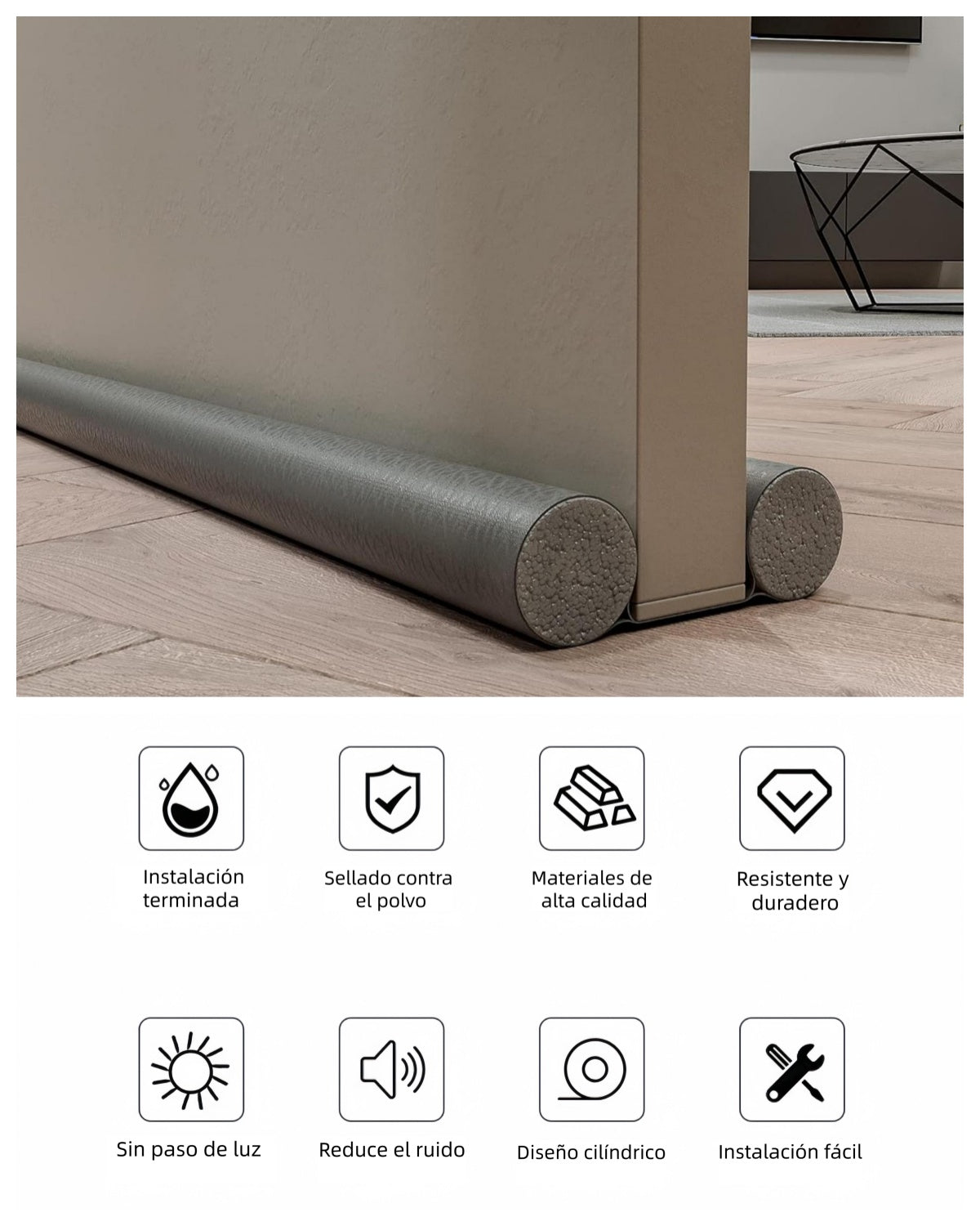 Burlete Doble Pack 2 Gris 95 cm – Aislante para Puertas Inferiores, Antipolvo, Anti Insectos, Anti Ruido y Anti Fugas de Aire – Fácil de Instalar sin Pegamento
