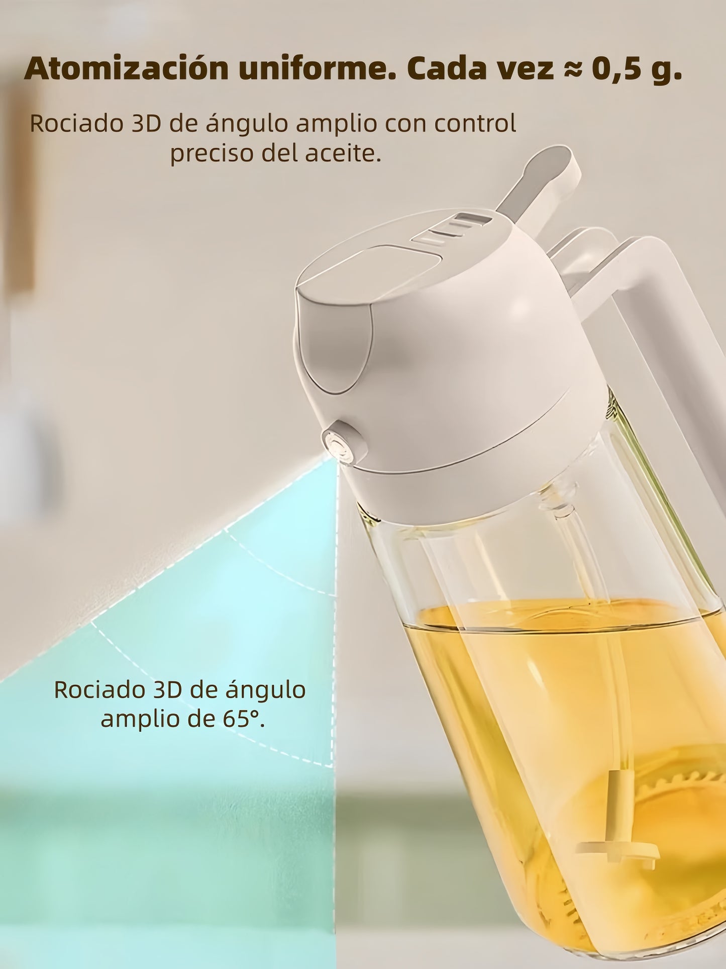 DAMDAM GO Aceitera Spray y Dispensador de Aceite 2 en 1, Botella de Vidrio Antigoteo y Antideslizante 430 ml, Pulverizador de Aceite Para Cocina, Freidora de Aire, Ensaladas y Barbacoas