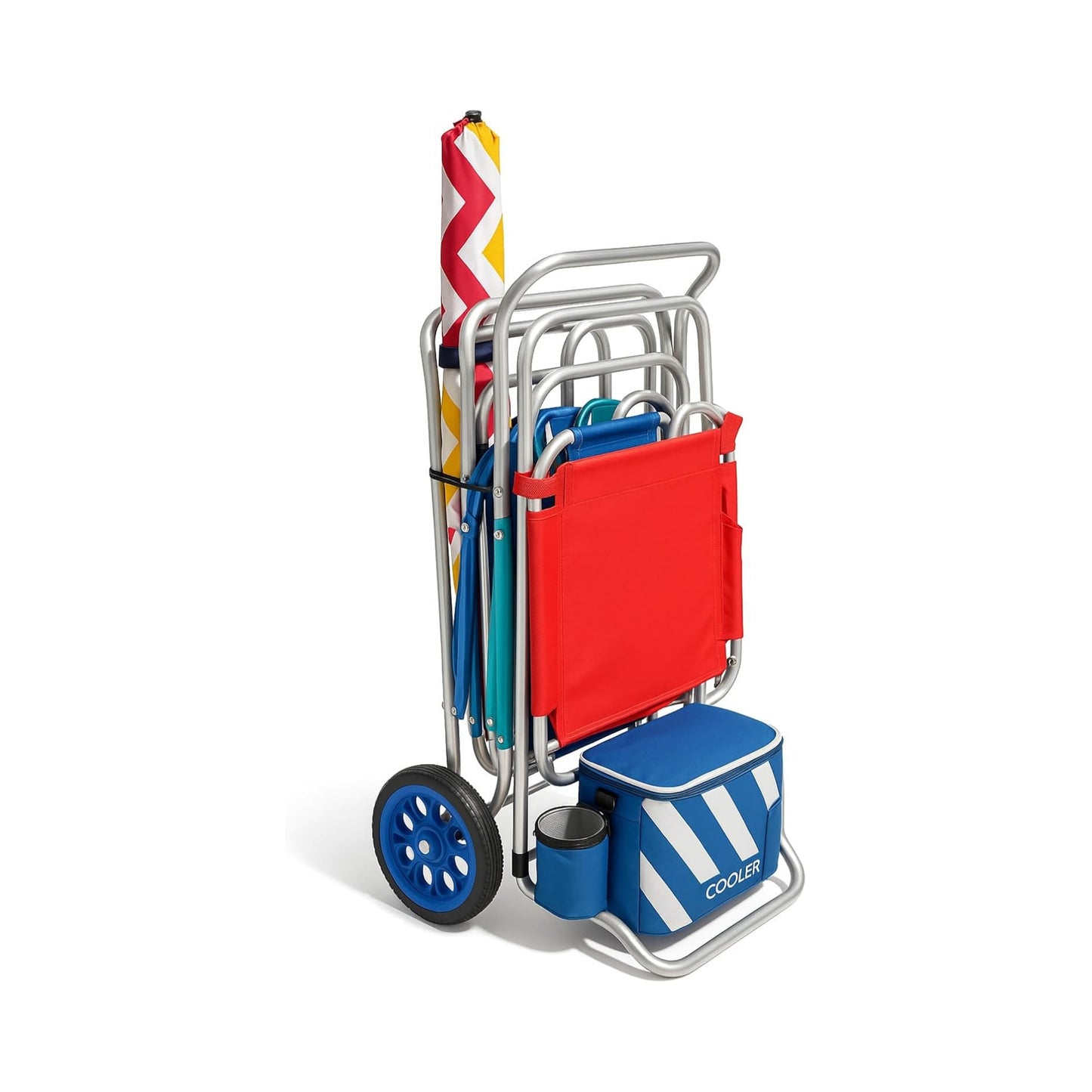 Carro de Playa Plegable Carrito Transporte con Ruedas Grandes Todo Terreno, Estructura Ligera de Aluminio, Bolsa de Almacenaje, Ideal para Vacaciones y Camping