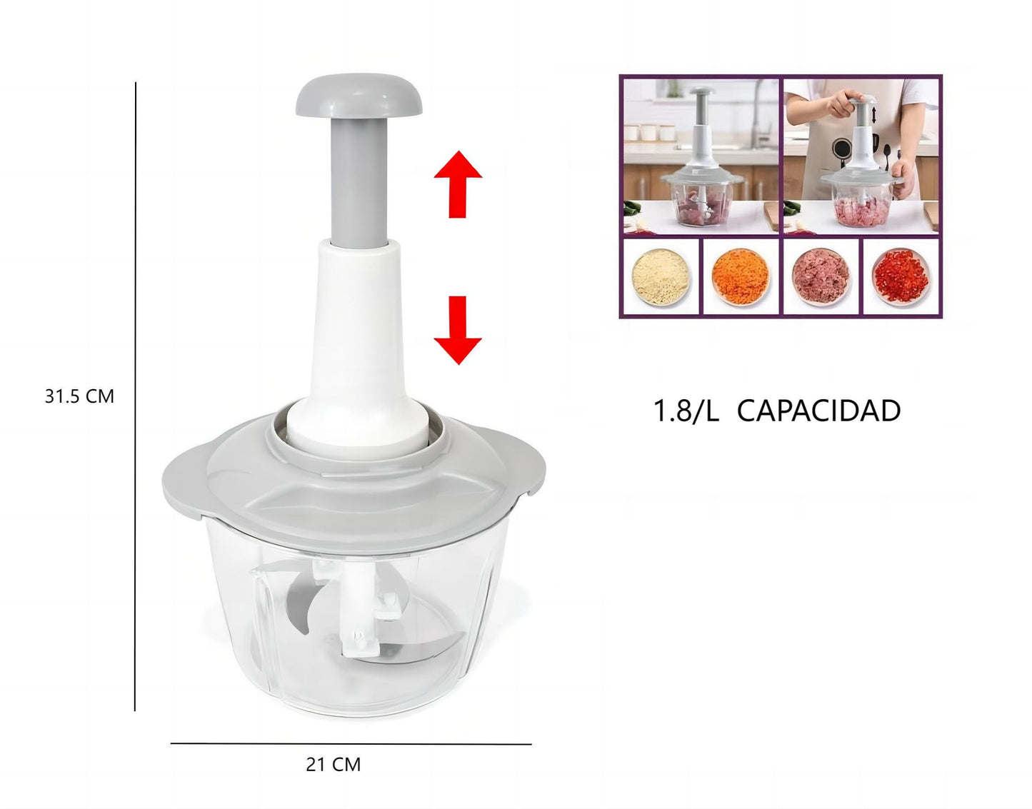 Picadora Manual de Carne y Verduras Cortador Vegetales de Plástico Con Cuchilla de Acero Inoxidable