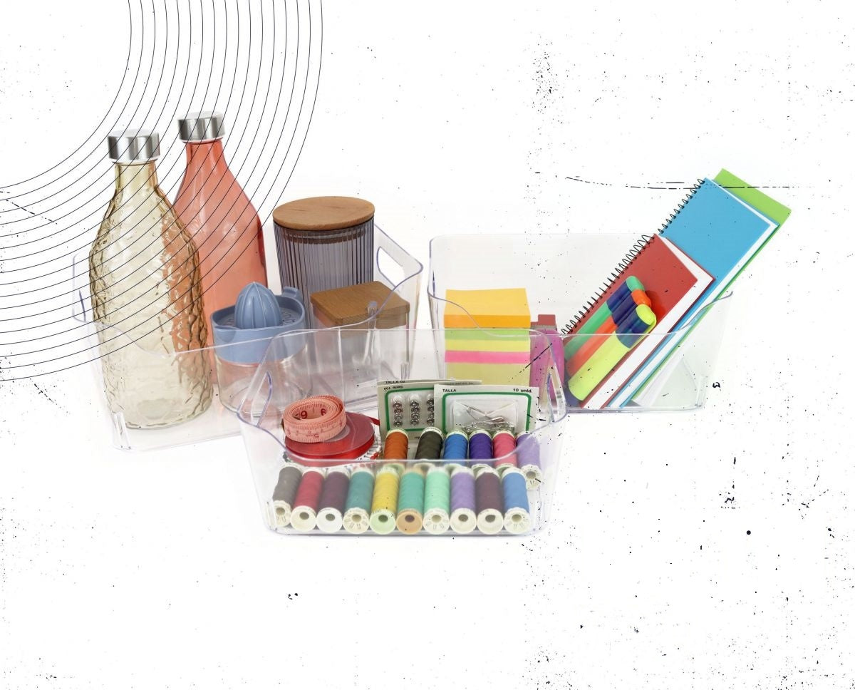 DAMDAM GO Organizador Transparente, Cubetas de Plástico para Organizar, Cajas de Almacenaje con Asas