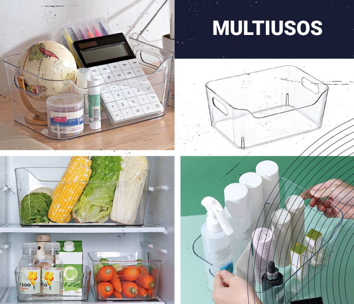 DAMDAM GO Organizador Transparente, Cubetas de Plástico para Organizar, Cajas de Almacenaje con Asas