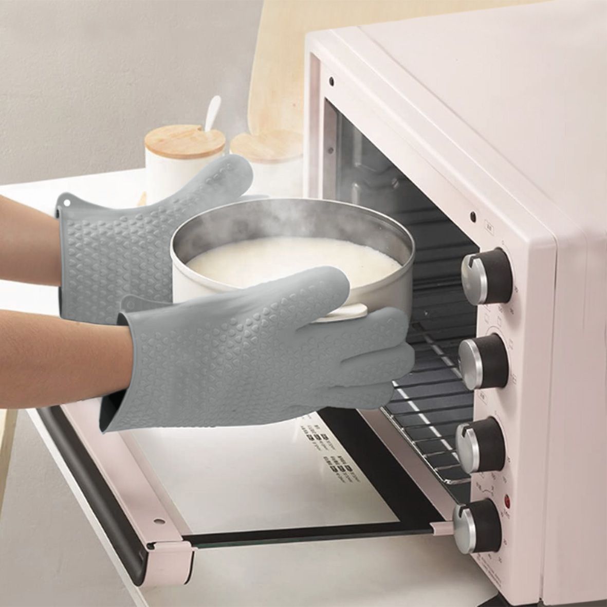 Guantes para Horno, Resistentes al Calor Manoplas de Silicona para Horno Antideslizantes Extra