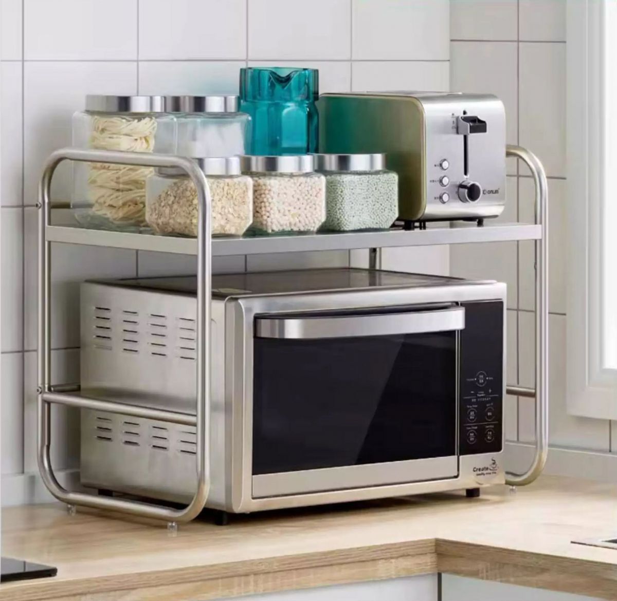 DAMDAM GO Estanteria Microondas Acero Inoxidable, Soporte Microondas para Encimera de Cocina