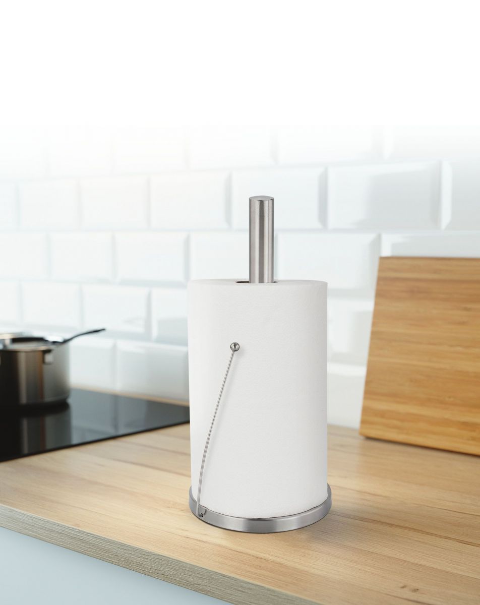 Portarrollos de Cocina Plateado, Soportes para Rollos de Papel Acero Inoxidable, para Cocina y Mesa de Comedor Ø15 x 33cm