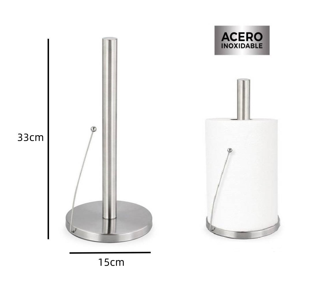 Portarrollos de Cocina Plateado, Soportes para Rollos de Papel Acero Inoxidable, para Cocina y Mesa de Comedor Ø15 x 33cm