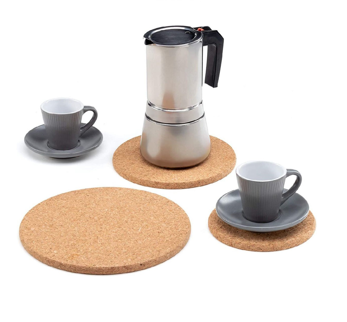 Salvamanteles Redondos de Corcho, Resistentes al Calor y Antideslizantes, Para Ollas, Sartenes, Platos, Diámetro Ø23 cm, 4 Unidades