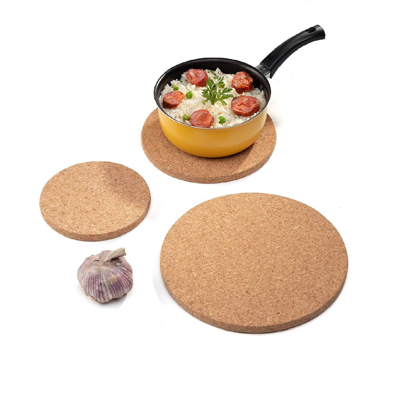 Salvamanteles Redondos de Corcho, Resistentes al Calor y Antideslizantes, Para Ollas, Sartenes, Platos, Diámetro Ø23 cm, 4 Unidades