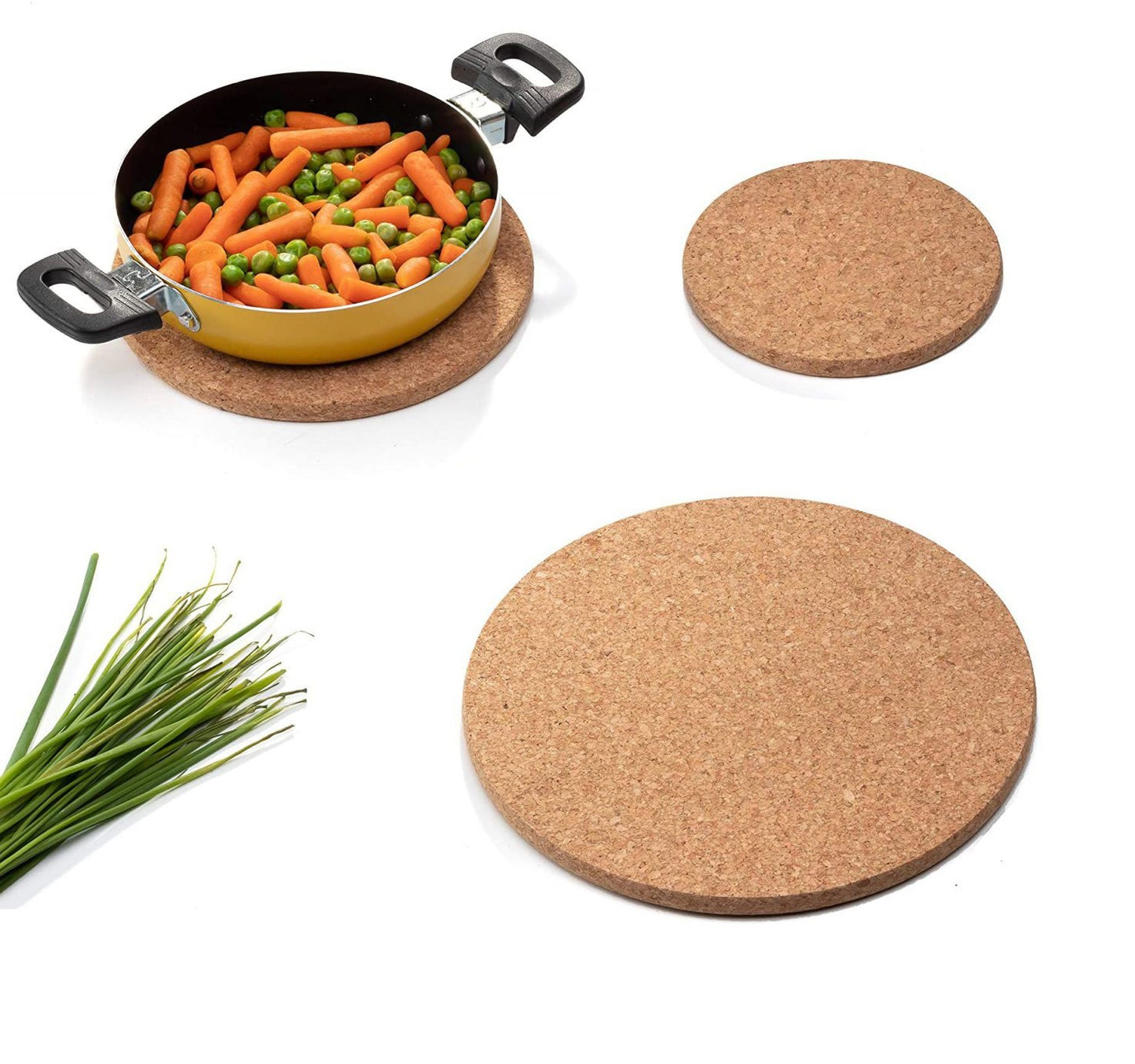 Salvamanteles Redondos de Corcho, Resistentes al Calor y Antideslizantes, Para Ollas, Sartenes, Platos, Diámetro Ø23 cm, 4 Unidades