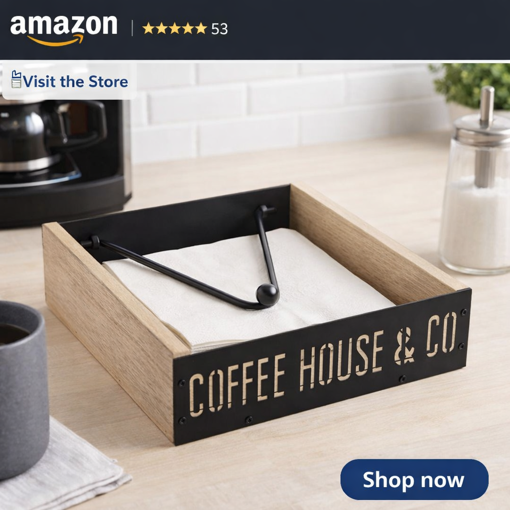 Servilletero Madera Metal Negro para Cocina 21 x 21 x 5 cm