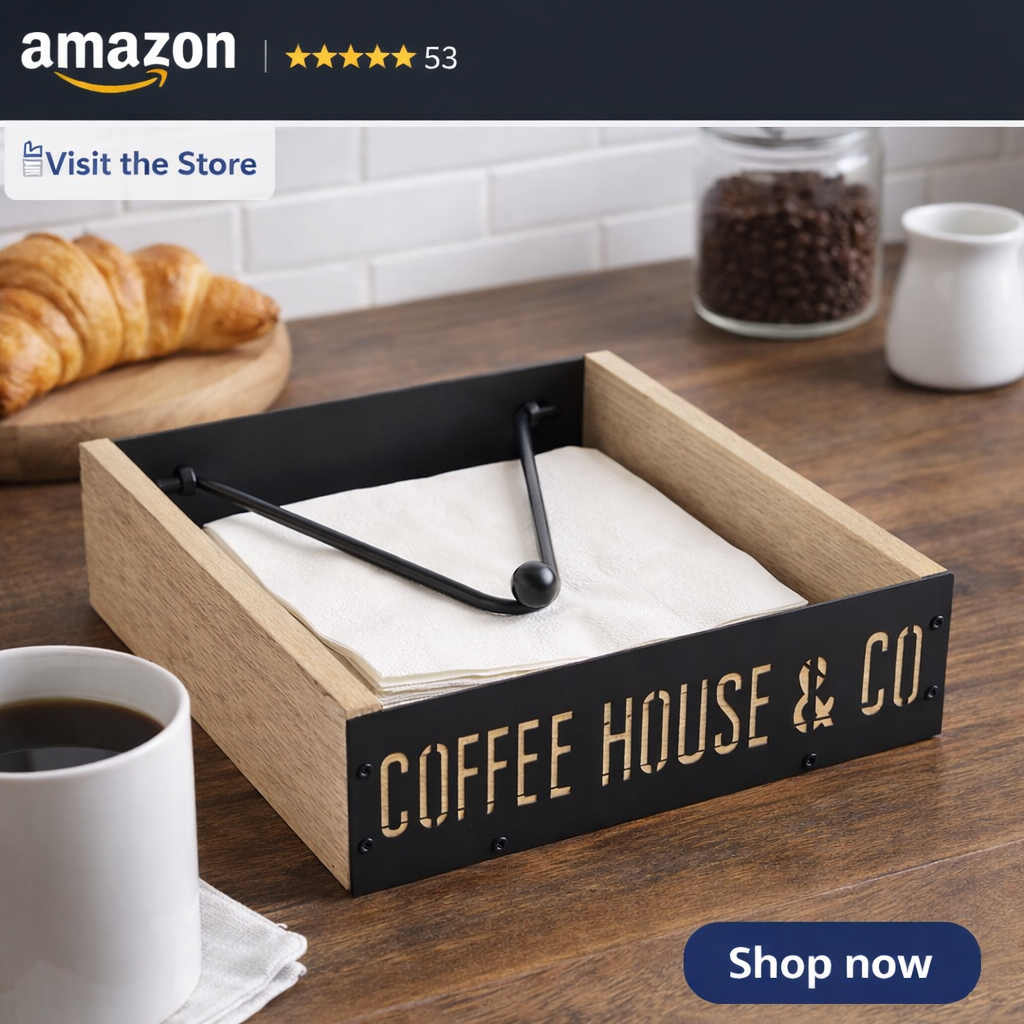 Servilletero Madera Metal Negro para Cocina 21 x 21 x 5 cm