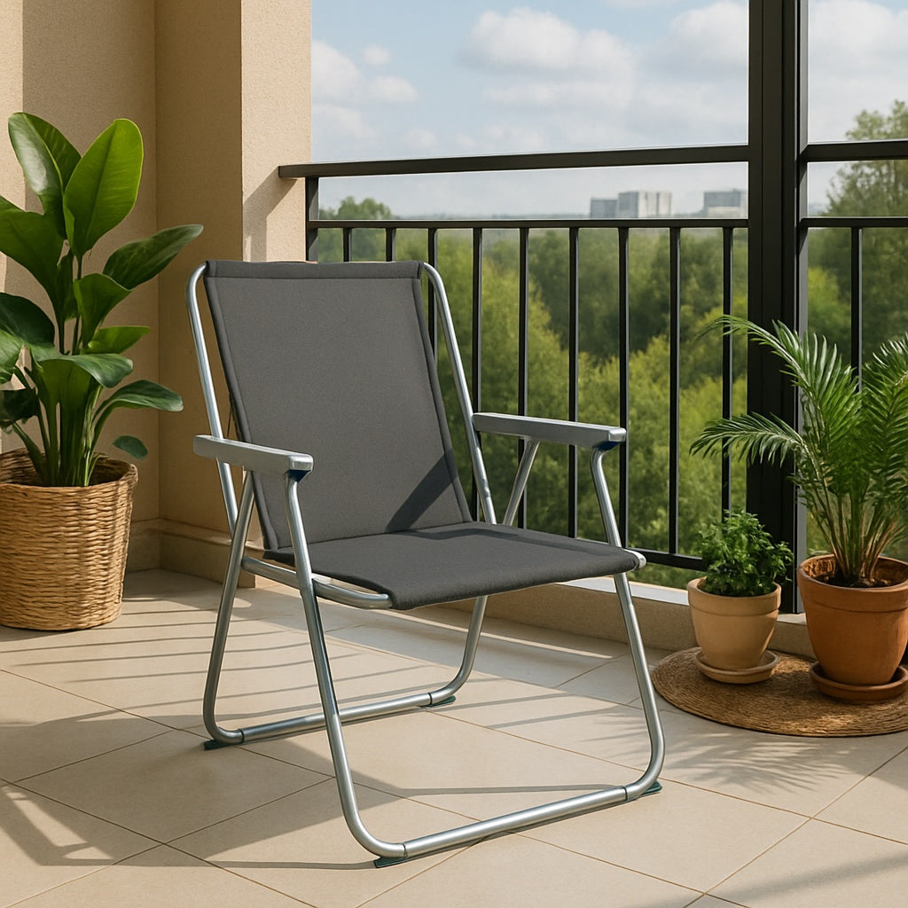 Silla de Playa Plegable Compacta, Ultraligera, con Respaldo Alto y Reposabrazos, Fácil de Transportar, Ideal para Playa, Camping, Terraza, Jardín, Balcón y Exterior