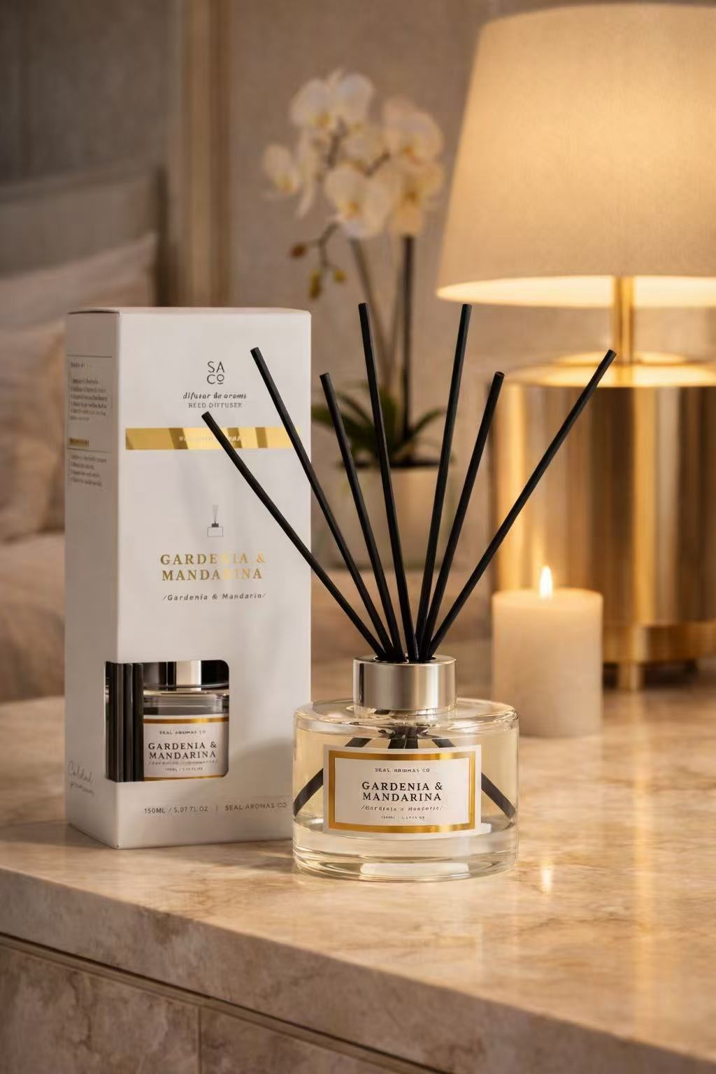 Difusor de Aroma Fresco de Larga Duración, Ambientador Mikado 120 ml, Aromas Naturales para el Hogar, Relajante y Refrescante