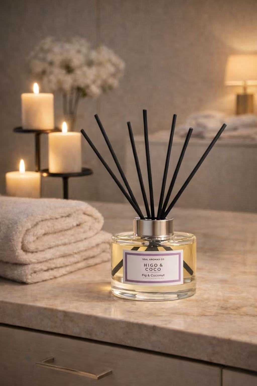 Difusor de Aroma Fresco de Larga Duración, Ambientador Mikado 120 ml, Aromas Naturales para el Hogar, Relajante y Refrescante