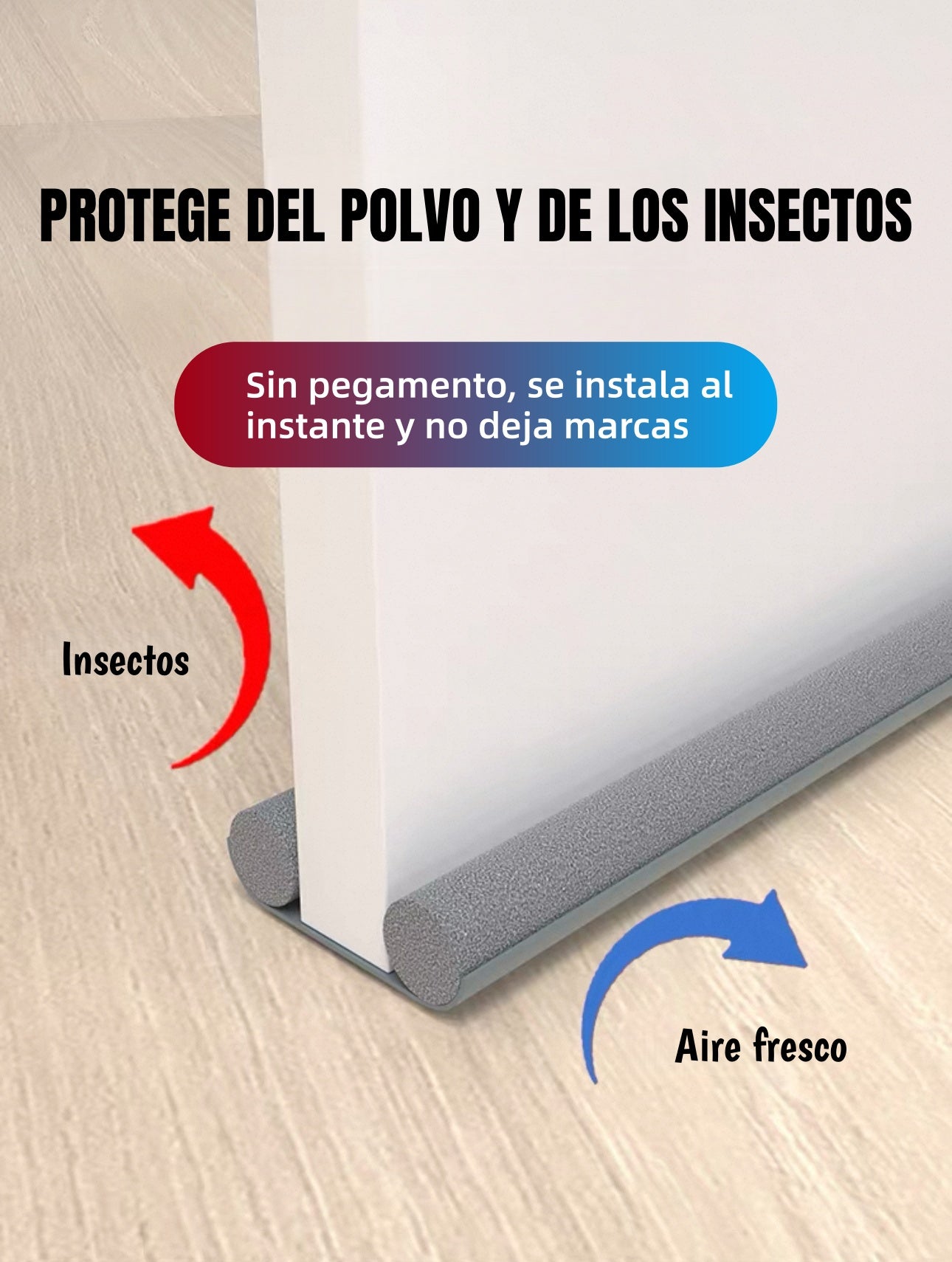 Burlete Doble Pack 2 Gris 95 cm – Aislante para Puertas Inferiores, Antipolvo, Anti Insectos, Anti Ruido y Anti Fugas de Aire – Fácil de Instalar sin Pegamento