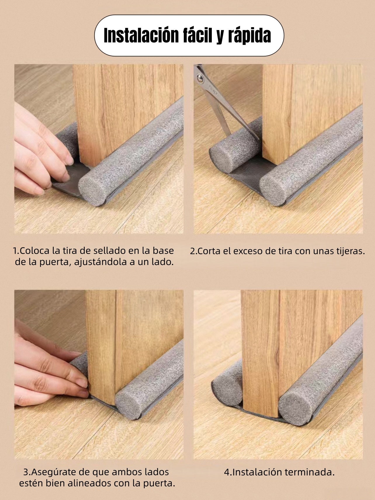 Burlete Doble Pack 2 Gris 95 cm – Aislante para Puertas Inferiores, Antipolvo, Anti Insectos, Anti Ruido y Anti Fugas de Aire – Fácil de Instalar sin Pegamento