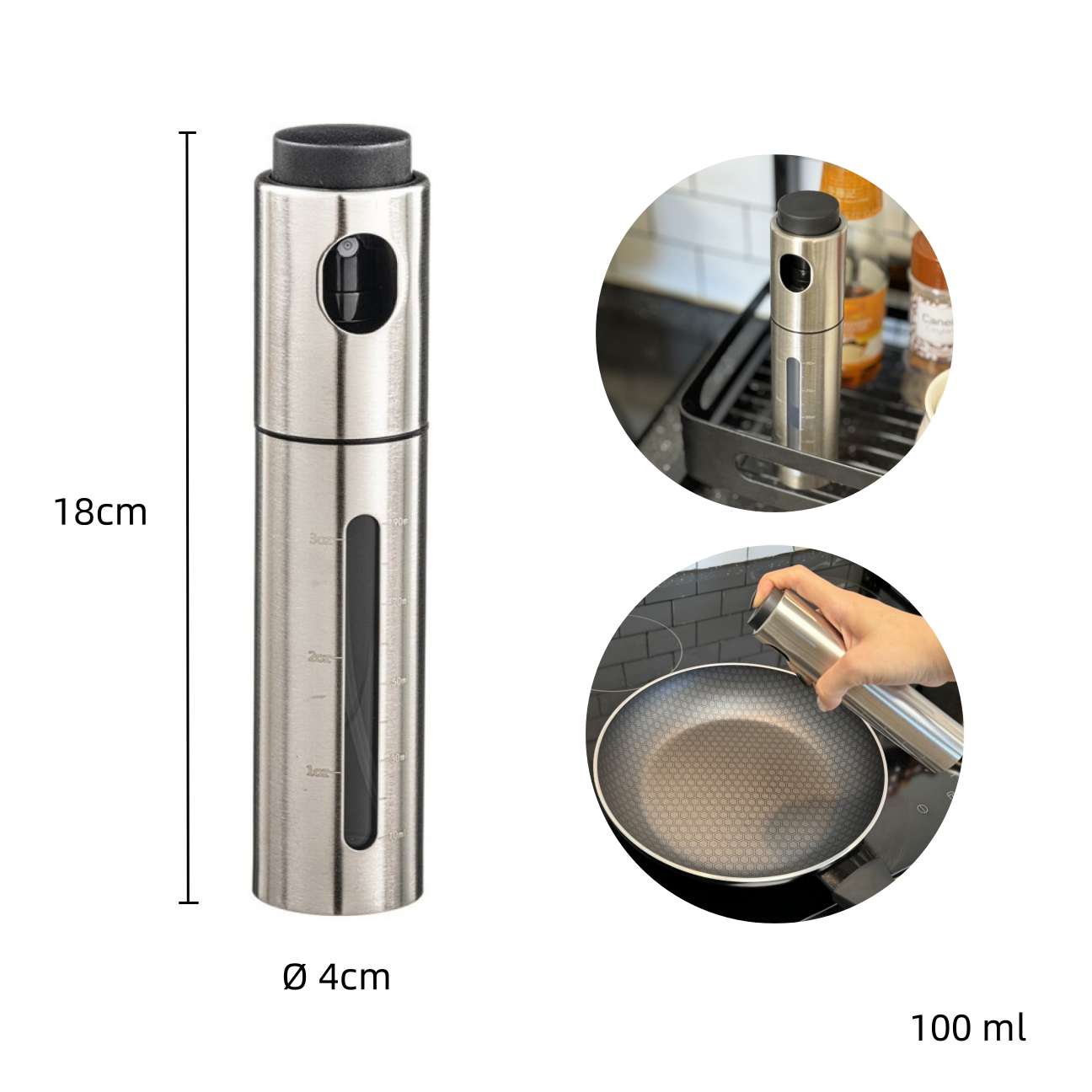 Aceite de Spray Cristal, Aceitera Para Cocina Acero Inox, Para Ensalada, Barbacoa, Hornear en la Cocina