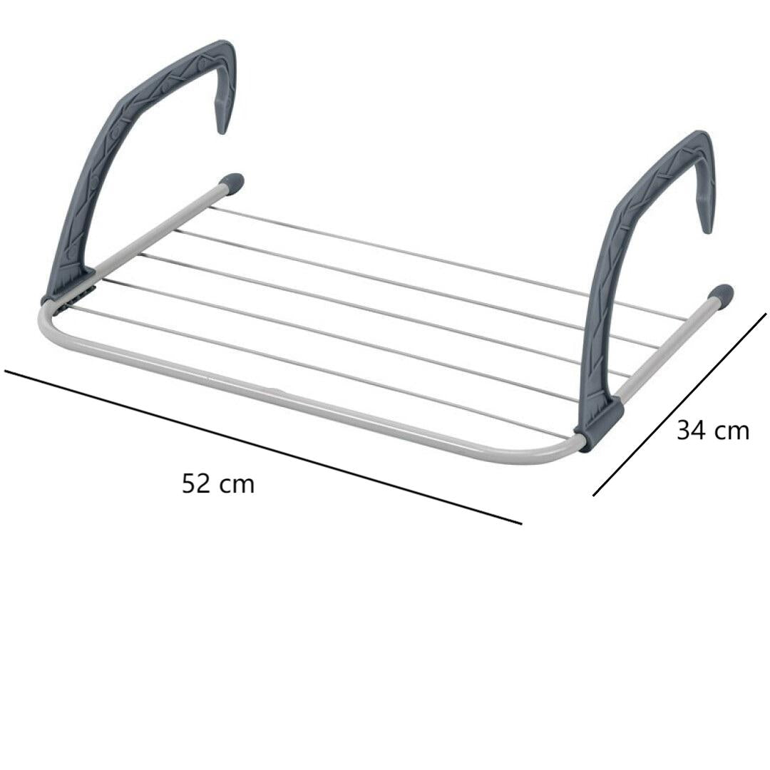 Tendedero para Radiador Plegable 52 x 34 cm – 3 Metros de Secado – Estructura Metálica Resistente y Brazos de Plástico Reforzado – Secador de Ropa para Balcón y Calefacción