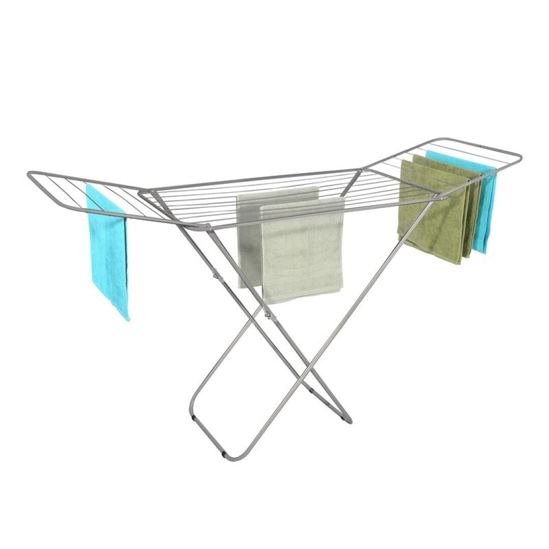DAMDAM GO Tendedero de Ropa con Alas Plegables – 18 Metros de Secado – Compacto, Estable y Antideslizante – Estructura Metálica Resistente – Compactor Simply