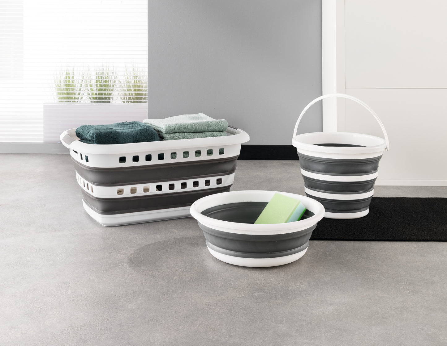 Cesto de la Ropa Plegable 45L Hugger Gris y Blanco