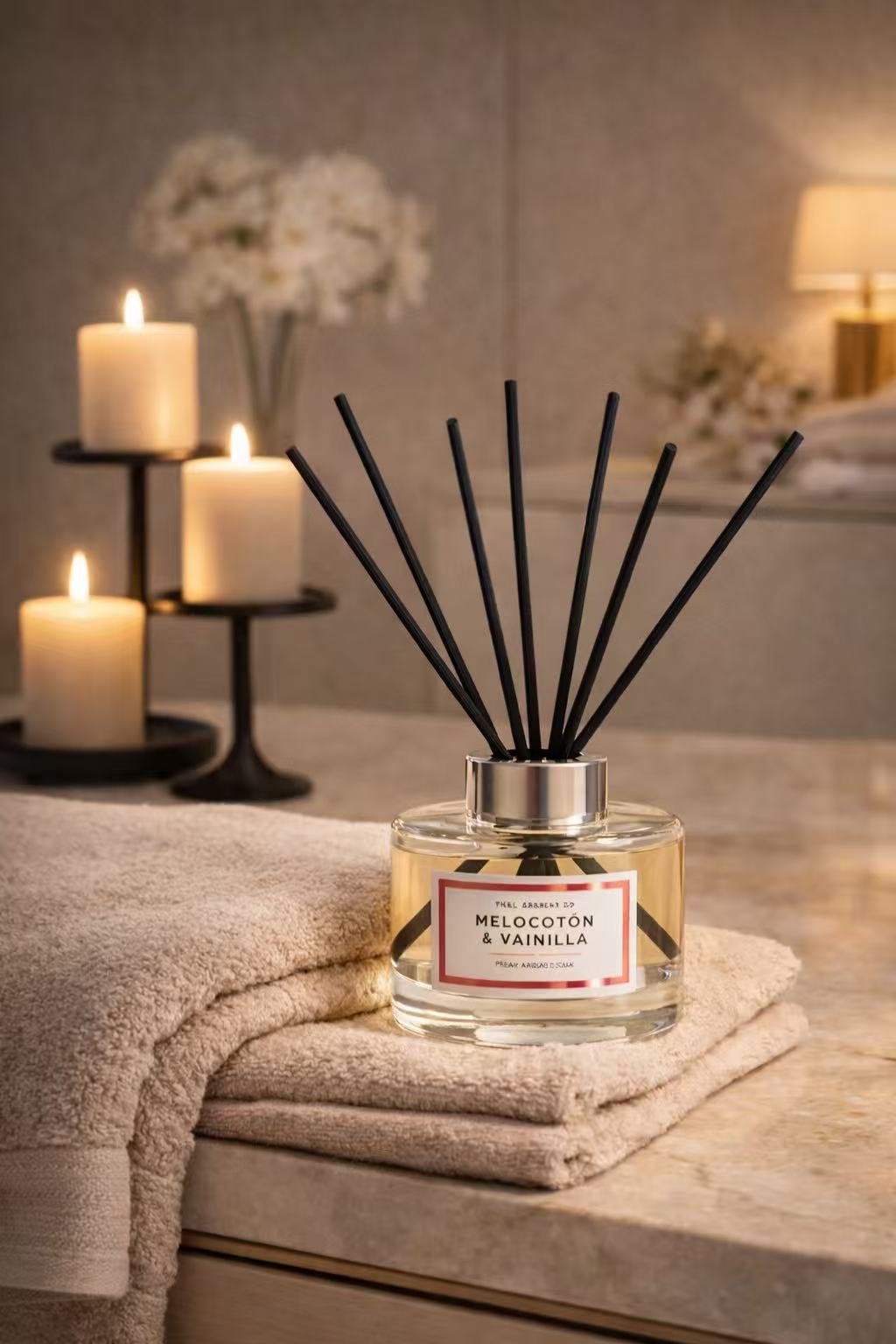 Difusor de Aroma Fresco de Larga Duración, Ambientador Mikado 120 ml, Aromas Naturales para el Hogar, Relajante y Refrescante