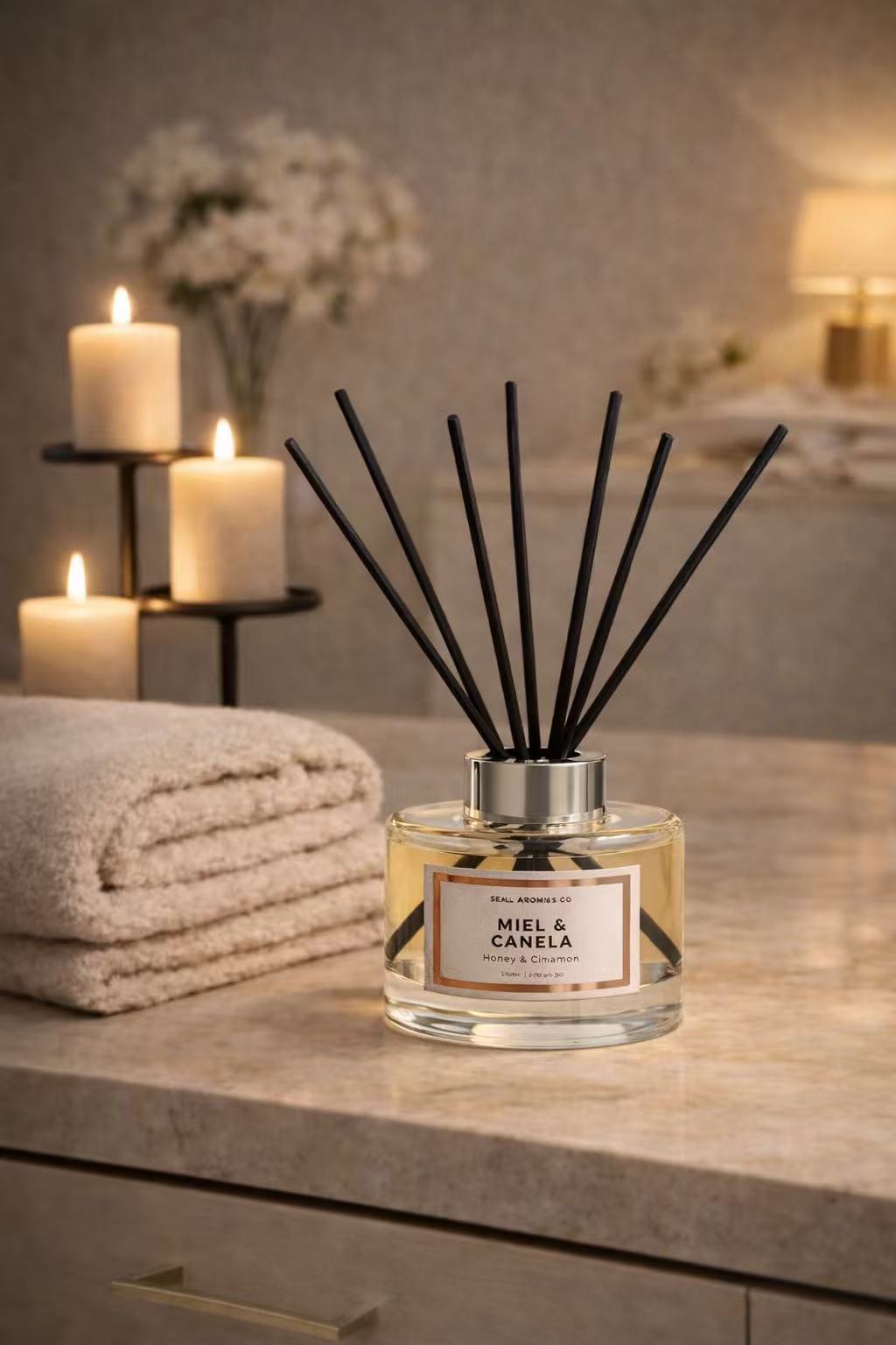 Difusor de Aroma Fresco de Larga Duración, Ambientador Mikado 120 ml, Aromas Naturales para el Hogar, Relajante y Refrescante