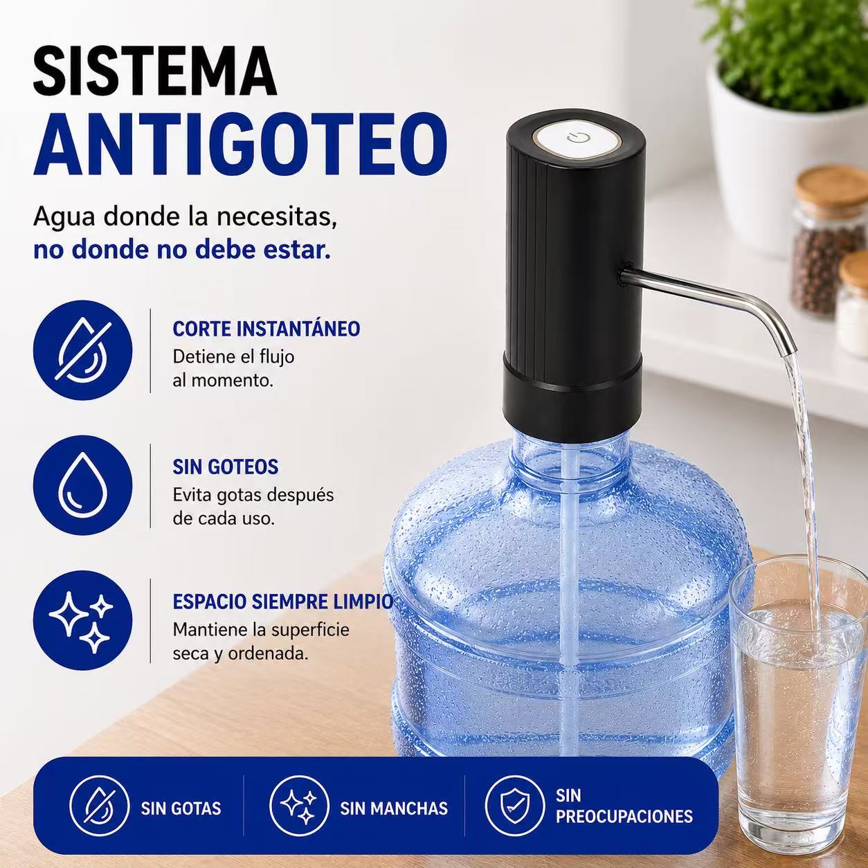 Dispensador de Agua para Garrafas 5L-20L, Bomba de Agua Eléctrica Automática USB-C Recargable, Adaptador Universal, Tubo de Acero Inoxidable, Compatible con la Mayoría de Bidones