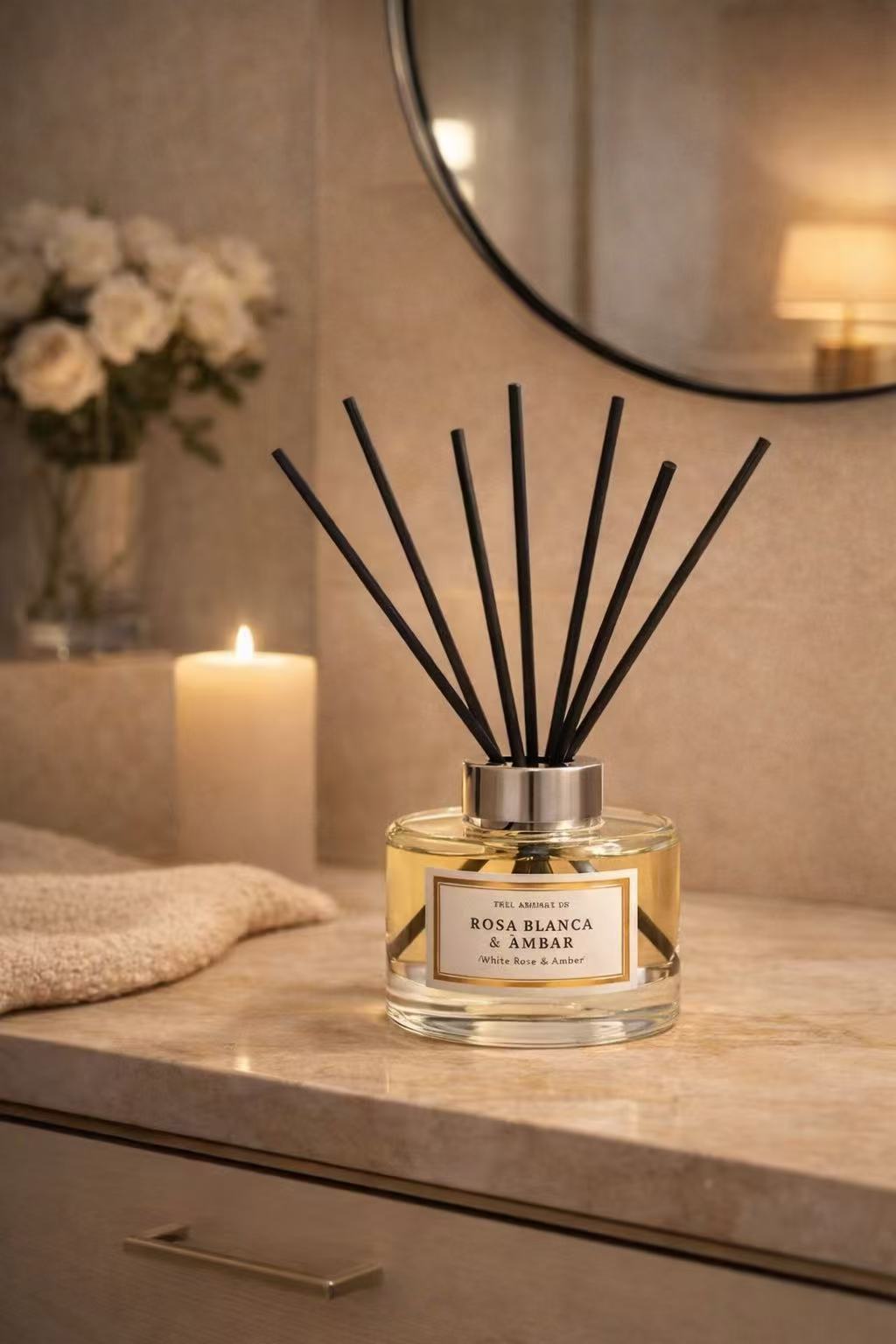 Difusor de Aroma Fresco de Larga Duración, Ambientador Mikado 120 ml, Aromas Naturales para el Hogar, Relajante y Refrescante
