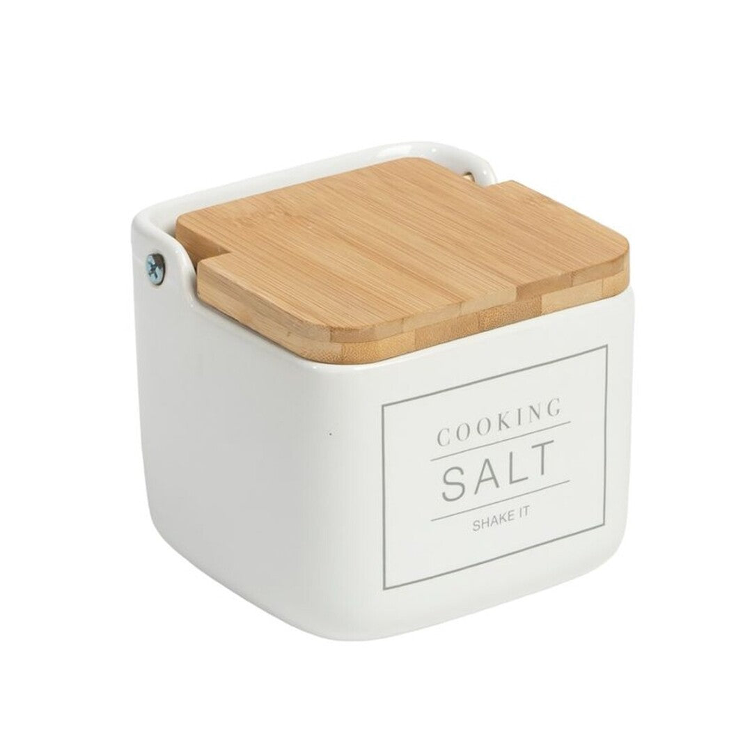 Salero de Cerámica con Tapa de Bambú, 700 ml, Recipiente de Sal y Especias, Diseño Moderno para Cocina