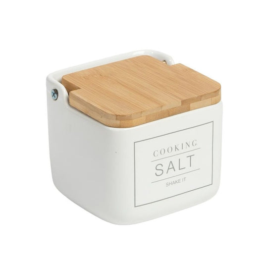 Salero de Cerámica con Tapa de Bambú, 700 ml, Recipiente de Sal y Especias, Diseño Moderno para Cocina