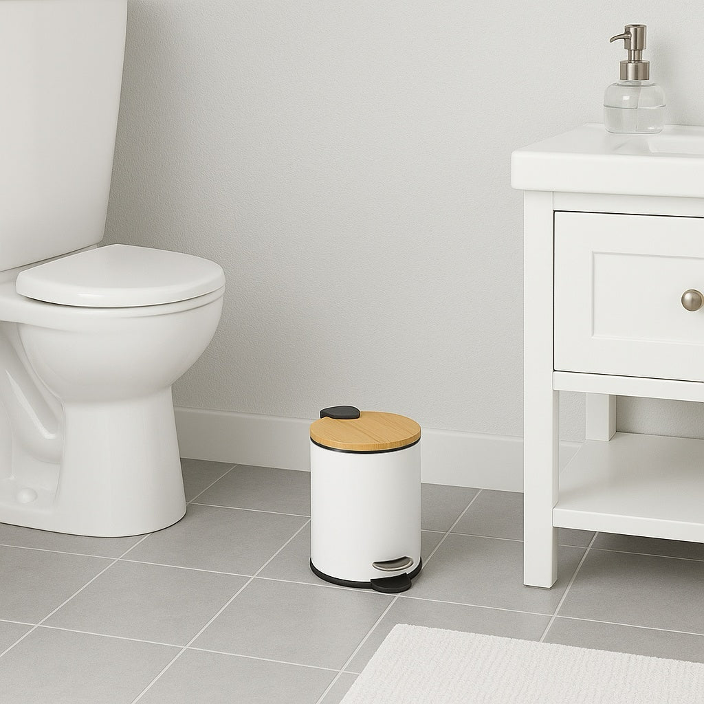 Papelera de Baño con Tapa de Madera 3L - Cubo de Basura para Baño con Tapa y Pedal Cierre Silencioso