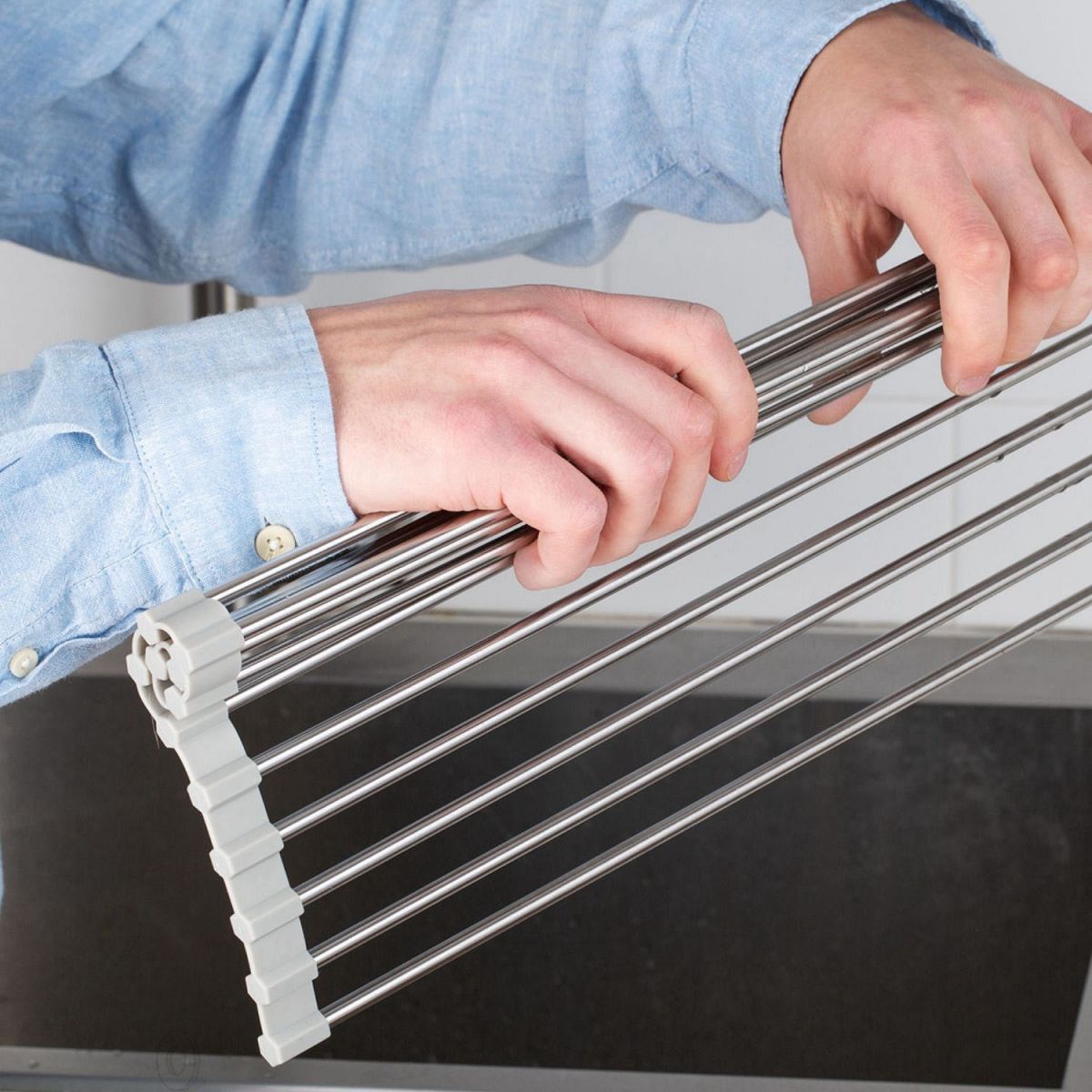 DAMDAM GO Escurreplatos sobre Fregadero, Escurridor de Platos Acero Inoxidable para Secar Frutas, Verduras y Platos