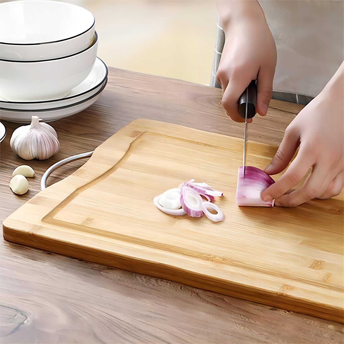 Tabla Cortar Cocina Madera Bambu Con Soporte