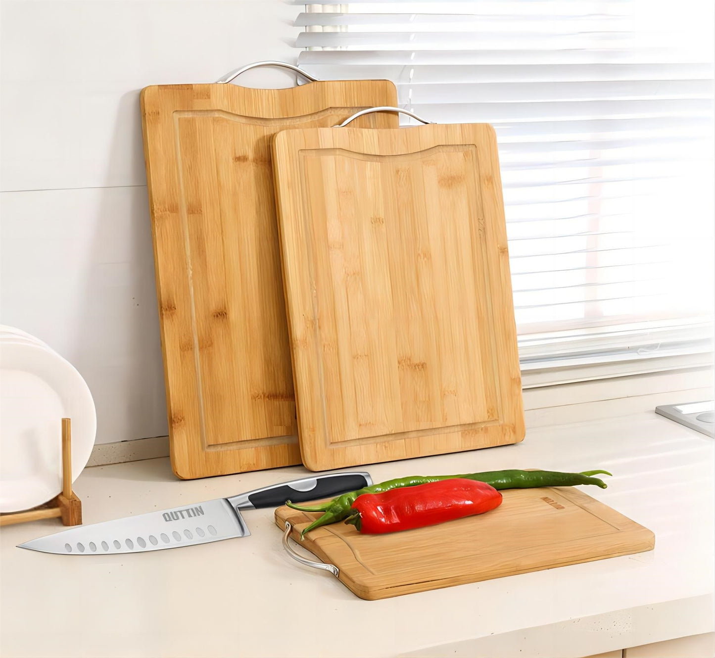 Tabla Cortar Cocina Madera Bambu Con Soporte