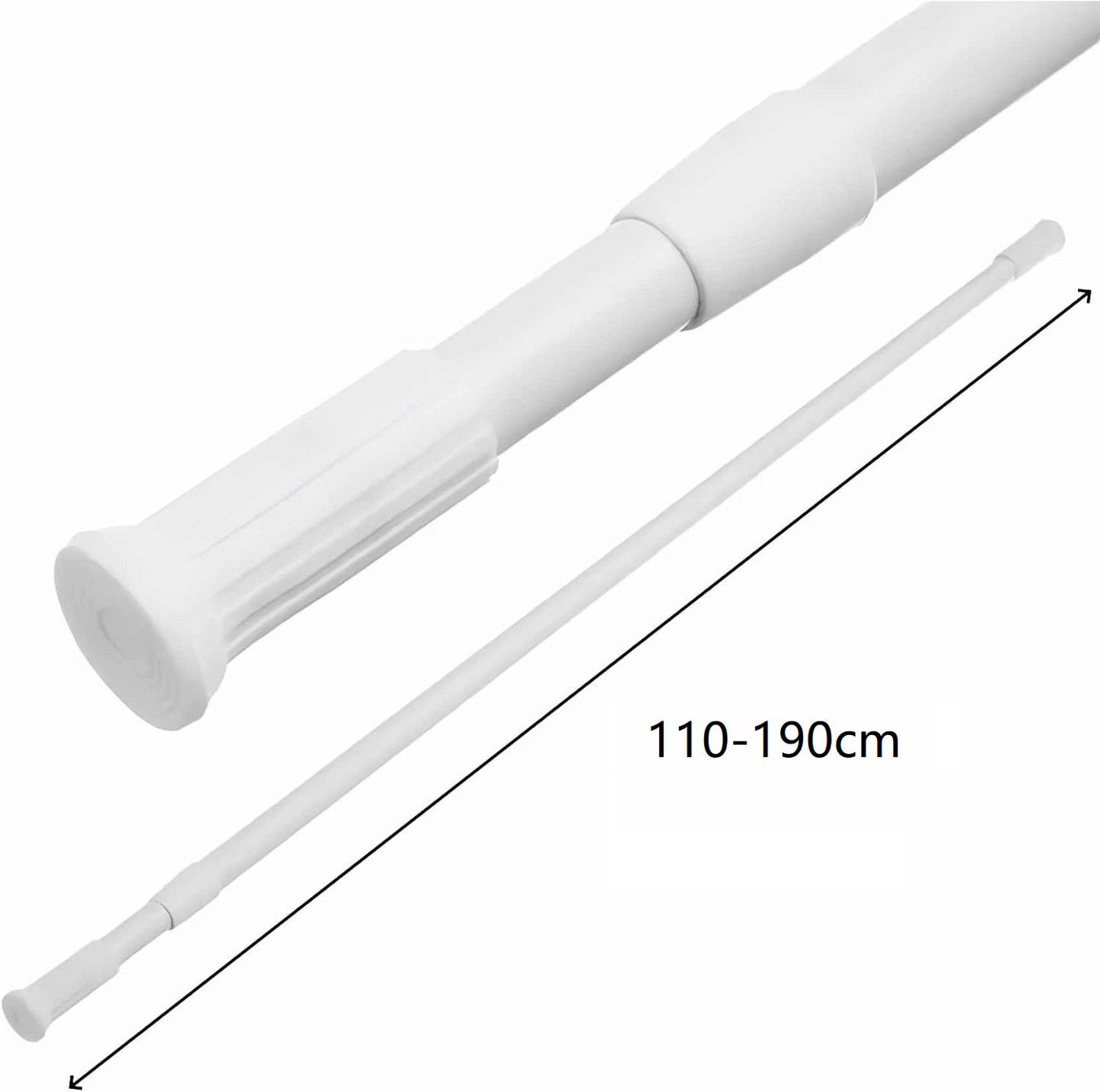 Barra de Ducha Extensible 110-190 cm, Barra Cortina Aluminio Blanca Ajustable para Baño, sin Perforación, Resistente y Multifuncional