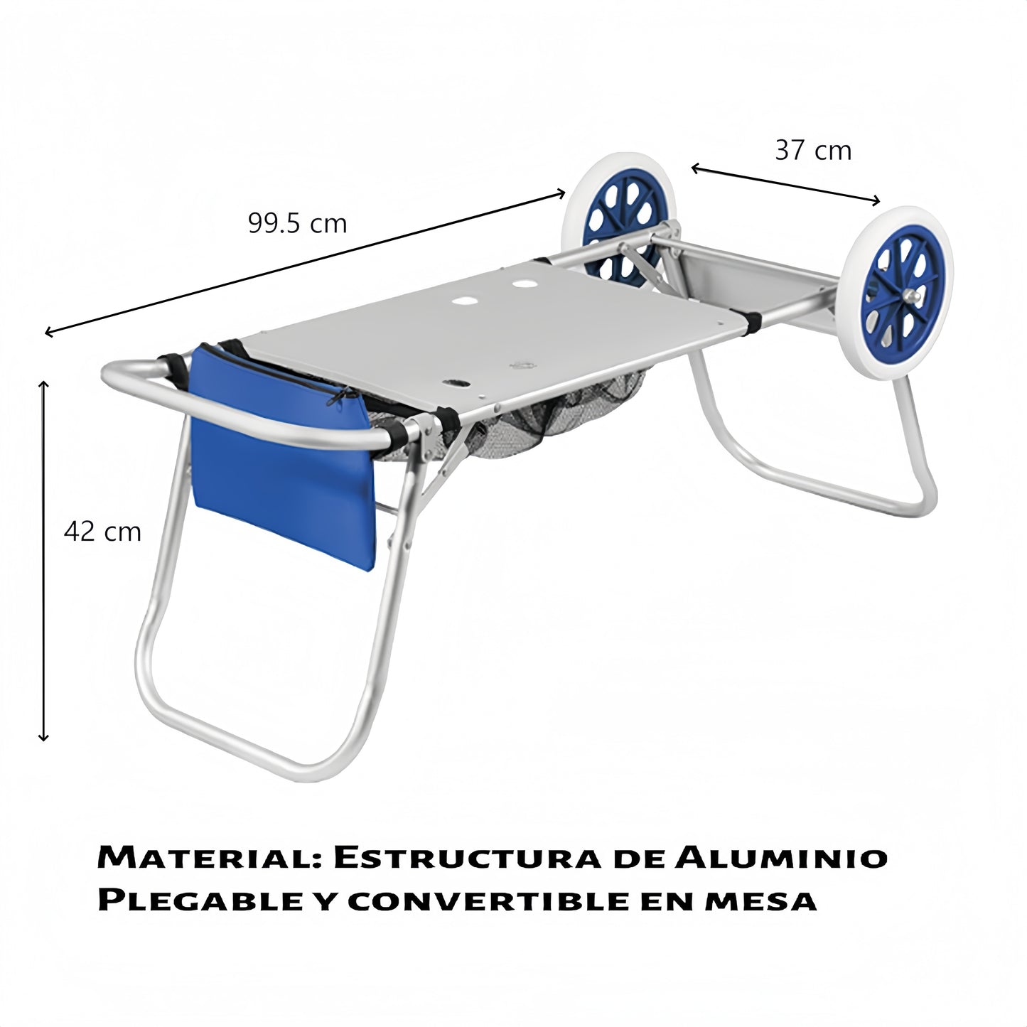 Carro de Playa Plegable Carrito Transporte con Ruedas Grandes Todo Terreno, Estructura Ligera de Aluminio, Bolsa de Almacenaje, Ideal para Vacaciones y Camping