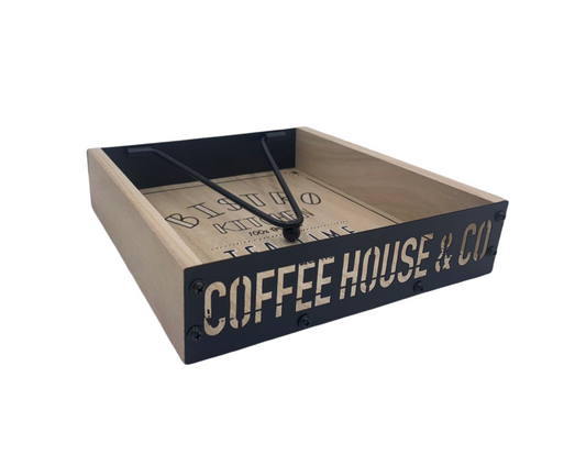 Servilletero Madera Metal Negro para Cocina 21 x 21 x 5 cm