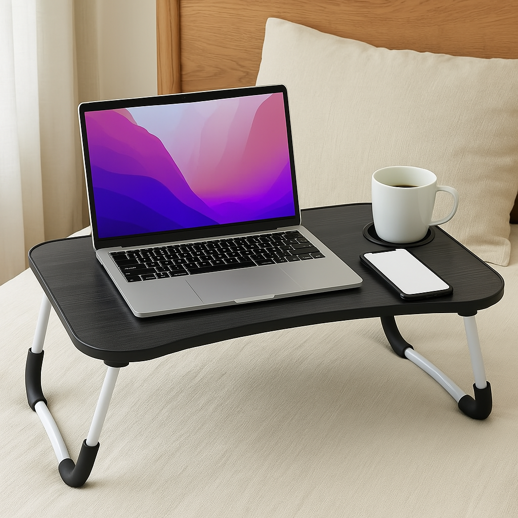 Mesa de Ordenador Portátil Para Sofá, Bandeja Plegable para Cama, Mesita de Desayuno con Portavasos Multifunción