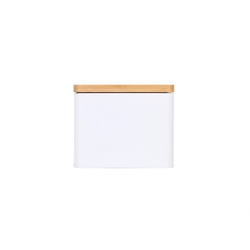 Salero Cocina Tapa Bambu Metal Blanco 14x11x11 cm