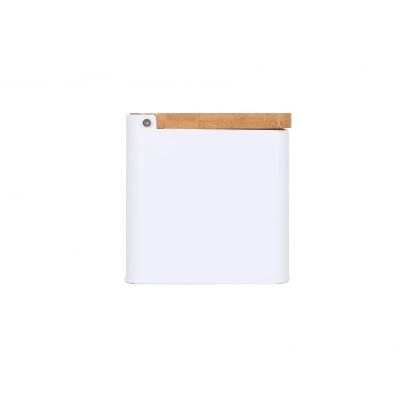 Salero Cocina Tapa Bambu Metal Blanco 14x11x11 cm
