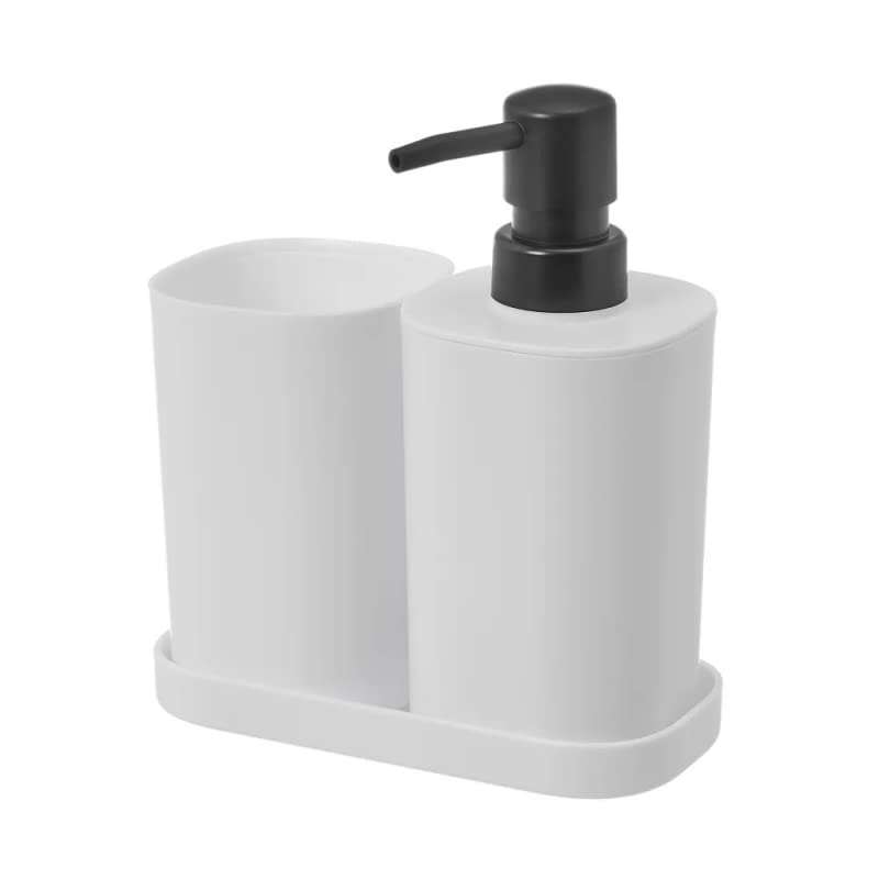 Set para el baño - Juego 3 Accesorios para Lavabo - Kit de 3 Piezas - 1x dispensador de jabón 1x Vaso 1x Bandeja